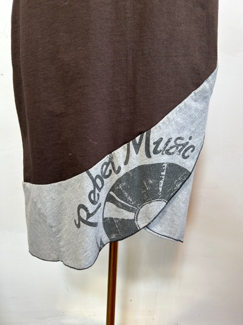 Pathchwork Art to Wear Abstract Artsy Rust Brown Grey Graphic Midi Dress Medium - Picture 5 of 13